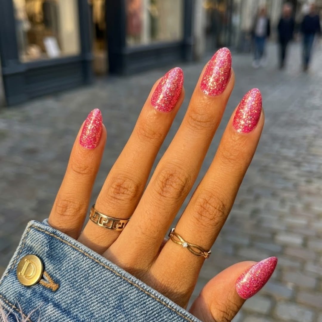 image Press-On Nails "Rose Flash" – Forme Amande XS Tany Mena